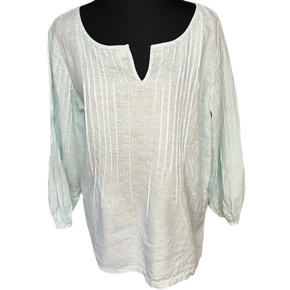 Talbots Sea Foam Green Split Neck Linen Tunic, Size M - Picture 1 of 7